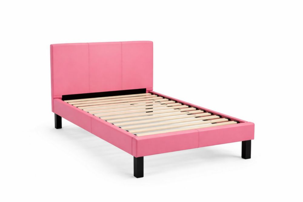Pink Faux Leather Single Bed Frame with Headboard